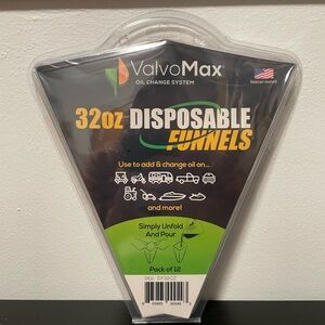 ValvoMax 32 Oz Disposable Funnels 12 Pack NEW Oil Change Car Veteran Owned USA